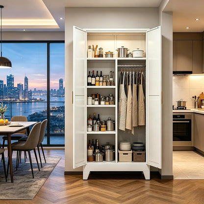 71" H Tall Pantry Cabinet with Doors,Kitchen Pantry Cabinet,Black Metal Storage Cabinets,Garage Storage Cabinet,Food Storage Cabinet with Doors and Shelves