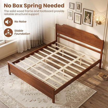 Giantex King Size Wooden Bed Frame with Headboard, Wood Slat Support | Farmhouse Platform Bed with Heavy Duty Mattress Foundation, Under-Bed Storage, No Box Spring Needed, Easy Assembly (Walnut)