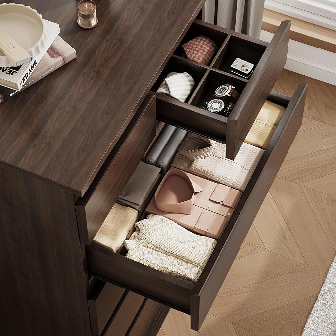 Jocoevol Brown Tall 6 Drawer Dresser for Bedroom,Dressers & Chests of Drawers with Jewelry Storage,Wood Storage Dresser with Deep Drawers for Living Room Hallway Entryway(40.75" L*23.62" W*15.75")