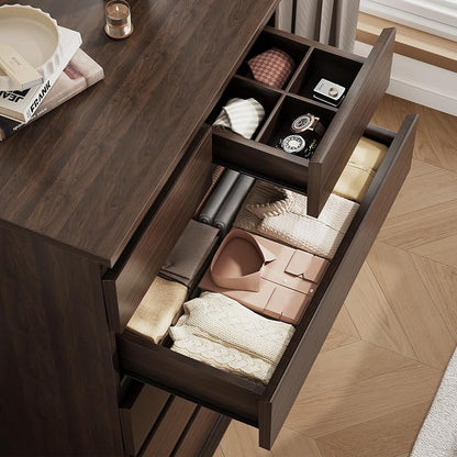 Jocoevol Brown Tall 6 Drawer Dresser for Bedroom,Dressers & Chests of Drawers with Jewelry Storage,Wood Storage Dresser with Deep Drawers for Living Room Hallway Entryway(40.75" L*23.62" W*15.75")
