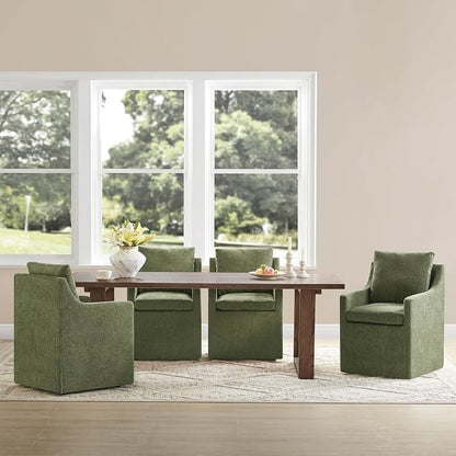 KISLOT Upholstered Dining Chairs Set of 4, Washable Cover Modren Deskchair with 4 Casters & Hidden Storage for Dining Room, Living Room, Home Office, Green, 4 Box