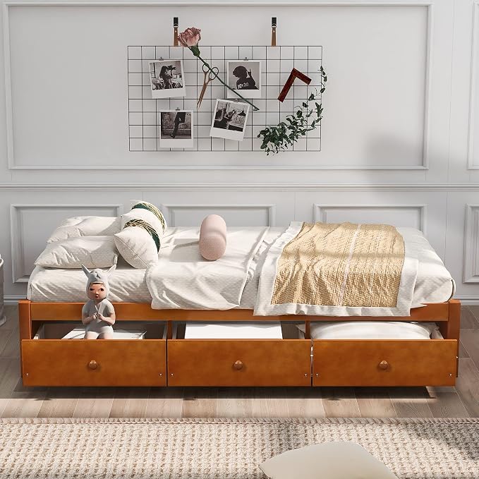 Merax Wood Captain's Platform Storage Bed with 3 Drawers,Classic Bed Frame No Box Spring Needed Twin, Oak