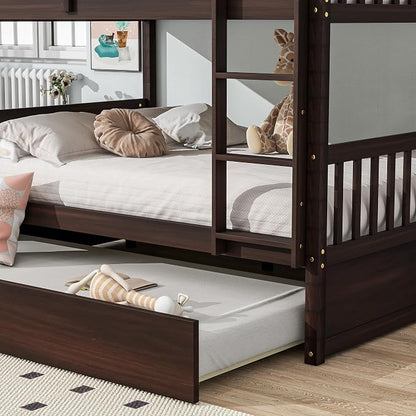 Bellemave Full Over Full Bunk Bed with Trundle,Convertible Bunk Beds with Ladder & Safety Guardrails,Full Size Trundle Bunk Beds for Kids Girls Boys,Espresso
