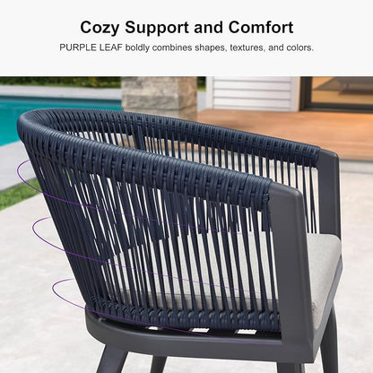 PURPLE LEAF Outdoor Dining Set with Waterproof Furniture Cover 11-Piece All-Weather Patio Set for 10 with Gray Aluminum Table Rope Weave Chairs and Cushions, Gray