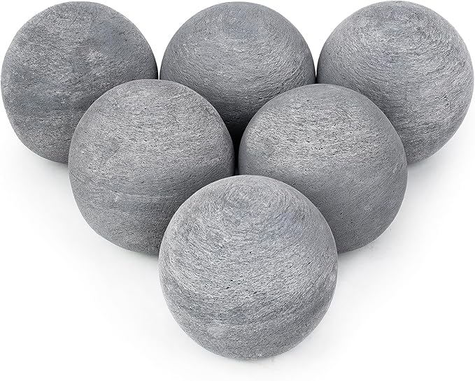 Skyflame Fireplace Balls for Gas Fireplace, Set of 6 Round Fire Stones Set for Indoor and Outdoor Fire Pits Accessory, 5 Inch, Gray