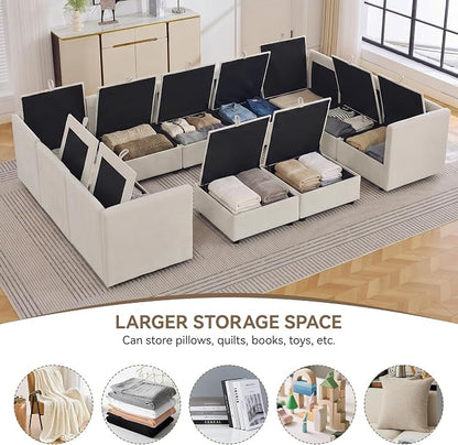 130" Beige Oversized Modular Storage Sofa, U Shaped Chenille Cloud Couch | Oversized Convertible Sectional Sofa, 9-Seat Sectional Couch With 2 Ottomans, Large Cloud Couch For Living Room, Apartment.
