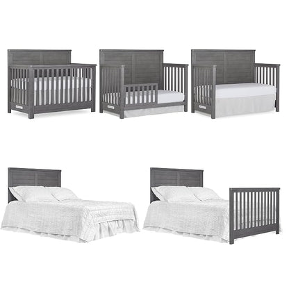 Evolur Belmar Flat 5-in-1 Convertible Full-Size Baby Crib in Rustic Grey, GreenGuard Gold & JPMA, Converts to Toddler, Day & Full-Size Bed, 3 Mattress Heights Crafted in Kiln-Dried Hardwood