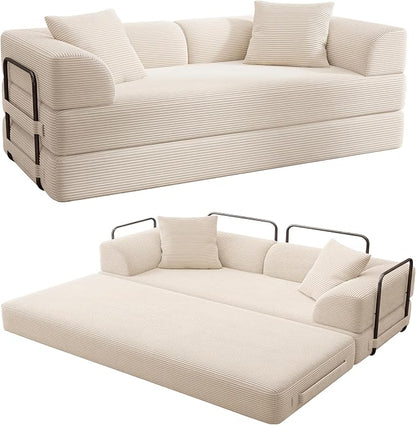 Cloud Boneless Convertible Floor Sofa Bed, 70" 5-in-1 Foldable Compressed Loveseat Lounge Sleeper 2 Seater Couches, High-Density Sponge & Corduroy Fabric Futon Daybed for Living Room Bedroom(Beige)