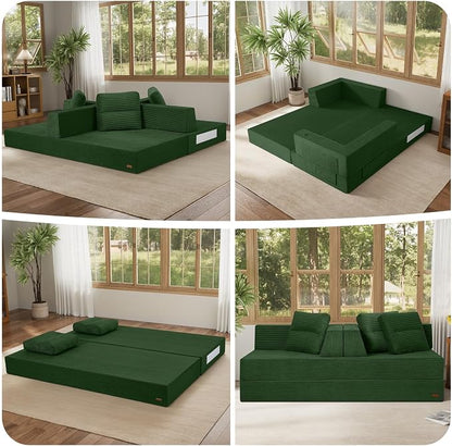 COMAX Futon Sofa Bed, Convertible Sofa Bed, Folding Boneless Couches | Boneless Couch for living room, Fold Out Small Foldable Loveseat Floor Sleeper Mattress Lounge Space‑Saving, Queen 79"