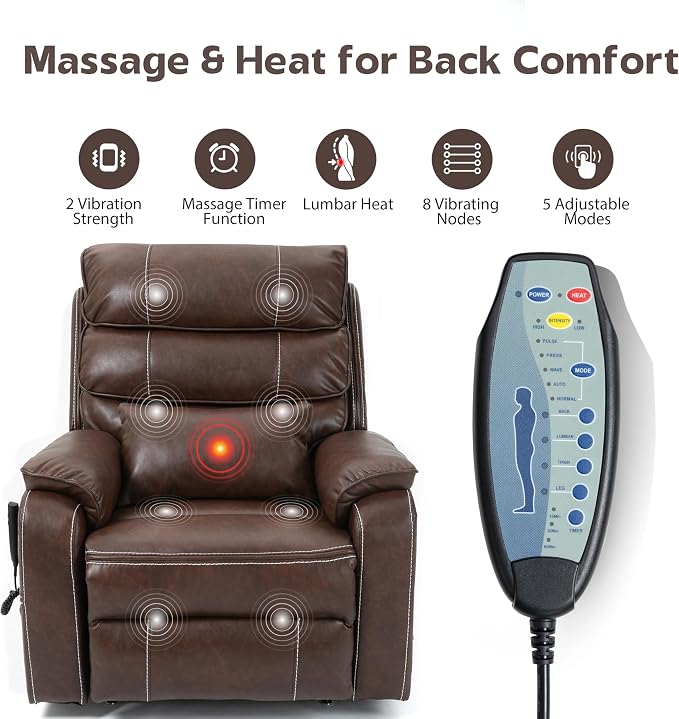 JIKFRIMA Power Lift Recliner Chair for Adults Elderly Senior | Lay flat Lift Recliner with Foldable Tray Table,Massage and Heating,Wireless Charging USB Ports,Faux Leather