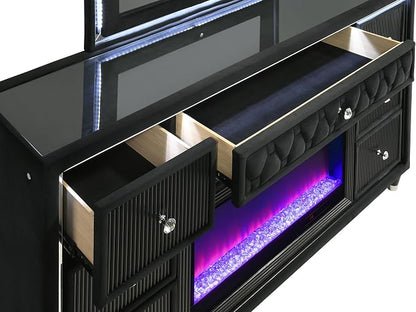 Coaster Home Furnishings Lorient 8-Drawer LED Flame Box Dresser and Mirror Black 223163FBM