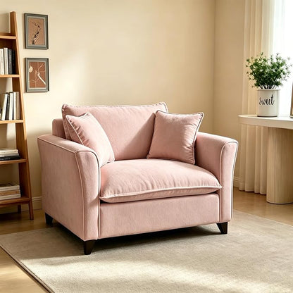 ERYE 46.9" Chenille Upholstered Accent Chair Wide Seat for Living Room Bedroom, Modern Leisure Cushion Armchair W/ 2 Pillows and Removable Cover for Home Apartment Office