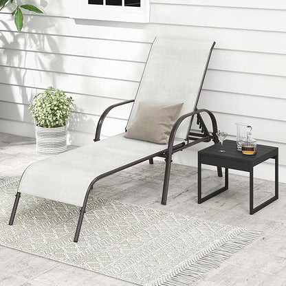 Giantex Set of 2 Patio Lounge Chair, Outdoor Chaise Lounge with 5 Adjustable Backrest, Sturdy Steel Frame, Sunbathing Recliner, Beach Chair, Tanning Chair for Outside, Yard, Balcony, Pool Chairs, Grey