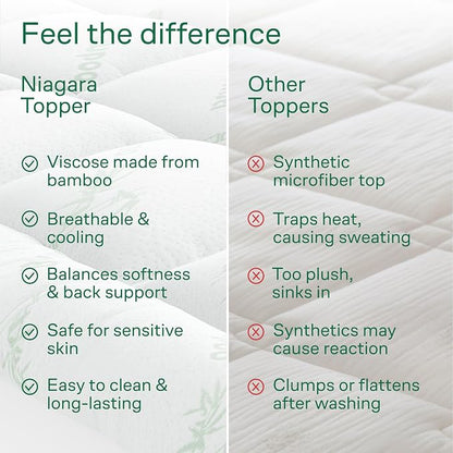 Niagara Sleep Solution Ultra Soft Twin Size Mattress Topper - Rayon Derived from Bamboo Pillow Top Mattress Pad for Back Pain Relief - Naturally Cooling for Hot Sleepers, Green