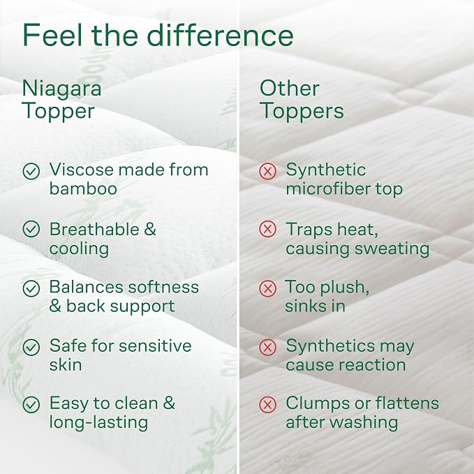 Niagara Sleep Solution Ultra Soft Full XL Size Mattress Topper - Rayon Derived from Bamboo Pillow Top Mattress Pad for Back Pain Relief - Naturally Cooling for Hot Sleepers, Green