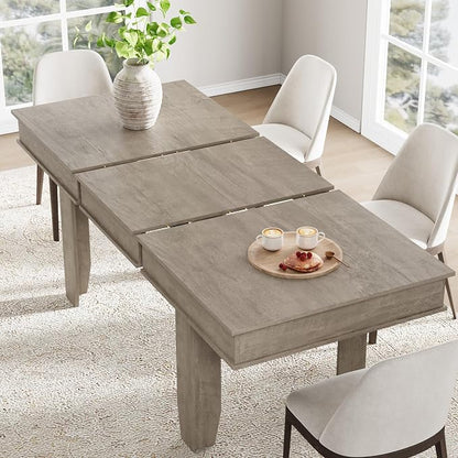 GarveeHome 63 in-86.6 in Extendable Dining Room Table for 6-10, Farmhouse Kitchen Tables w/Wooden Sturdy Frame, Large Rectangular Dinner Table for Dining Room, Kitchen