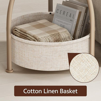 Round Side Table with Storage Basket, End Table Living Room | 3-Tier Bedside Table, Corner Table for Small Room, Bedroom, Garden, 15.75in Couch Side Table with Cat Bed, Accent Table