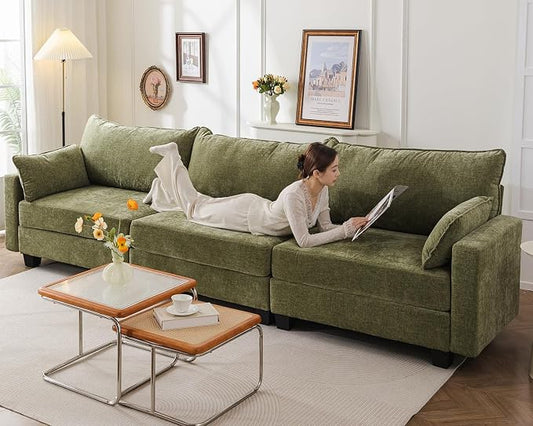 135'' Modular Sectional Couch with All Seats Storage,Oversized 3-Seater Comfy Sofa with 7.8'' Upholstered Cushion,Big Couches with Throw Pillows for Living Room,Bedroom,Chenille,Green