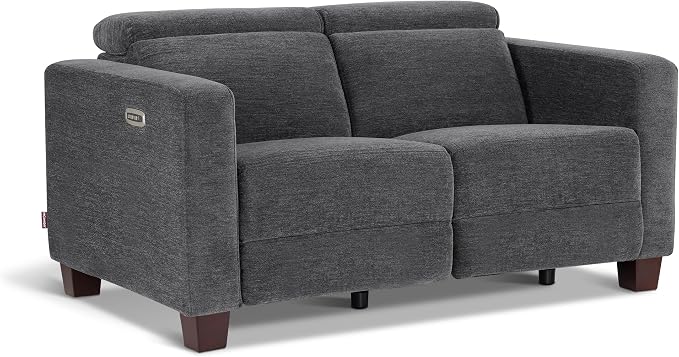 MCombo 62.2'' Reclining Loveseat, Wall Hugger Power Loveseat Recliner Sofa with Adjustable Headrest, USB A & C Charge Ports, Wood Legs, for Living Room (Fabric, HL198M1) (Dark Grey)
