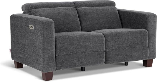 MCombo 62.2'' Reclining Loveseat, Wall Hugger Power Loveseat Recliner Sofa with Adjustable Headrest, USB A & C Charge Ports, Wood Legs, for Living Room (Fabric, HL198M1) (Dark Grey)