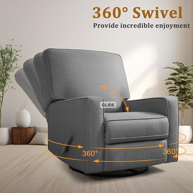 Manual Rocker Recliner Chair for Adults, High Back Glider with Deep Seat, Upholstered Fabric Armchair for Living Room & Nursery (Charcoal Linen)