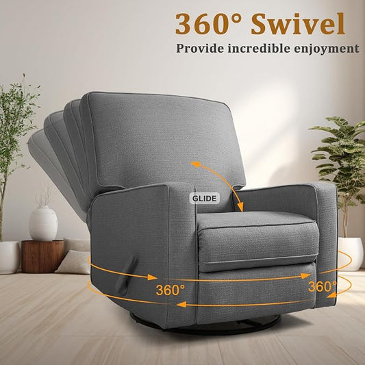 Manual Rocker Recliner Chair for Adults, High Back Glider with Deep Seat, Upholstered Fabric Armchair for Living Room & Nursery (Charcoal Linen)