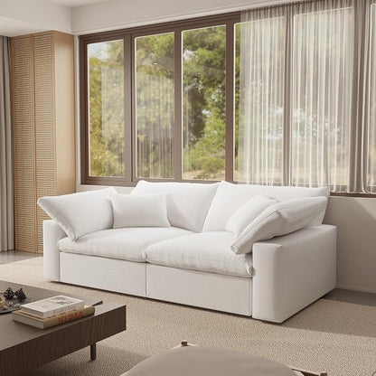 Modular Sectional Sofa Cloud Couch,78.6" Down Filled Comfy Cloud Modern Sofa,2 Seater with White Linen Couch Cushion Covers Removable Furniture for Living Room