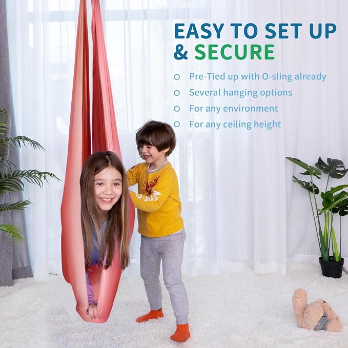 OUTREE Sensory Swing for Kids with 360° Swivel Hanger, Indoor Therapy Swing Great for Autism, ADHD, Sensory Processing Disorder, and Autistic Children (Pink/White)