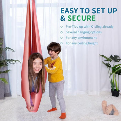 OUTREE Sensory Swing for Kids with 360° Swivel Hanger, Indoor Therapy Swing Great for Autism, ADHD, Sensory Processing Disorder, and Autistic Children (Pink/White)