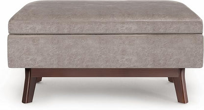 SIMPLIHOME Owen 36 inch Wide Mid Century Modern Small Rectangular Storage Ottoman in Distressed Grey Taupe Vegan Faux Leather, Assembled, For the Living Room, Entryway and Family Room