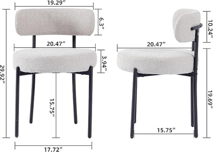 DYHOME Light Grey Boucle Dining Chairs Set of 6, Mid Century Modern Upholstered Kitchen Chairs with Metal Legs, Round Modern Dining Room Chairs