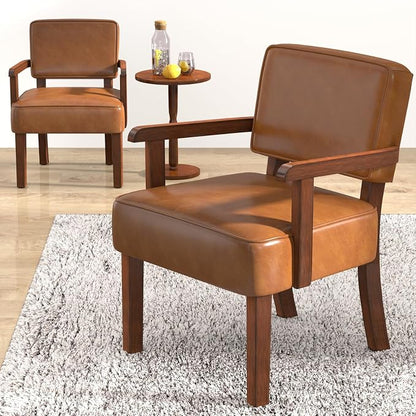 FAGAGA Accent Chairs Set of 2 with Table, PU Leather Living Room Chairs Oversize with Soft Seat and Armrests for Living Room Dinning Room Bedroom Reading Room Waiting Room