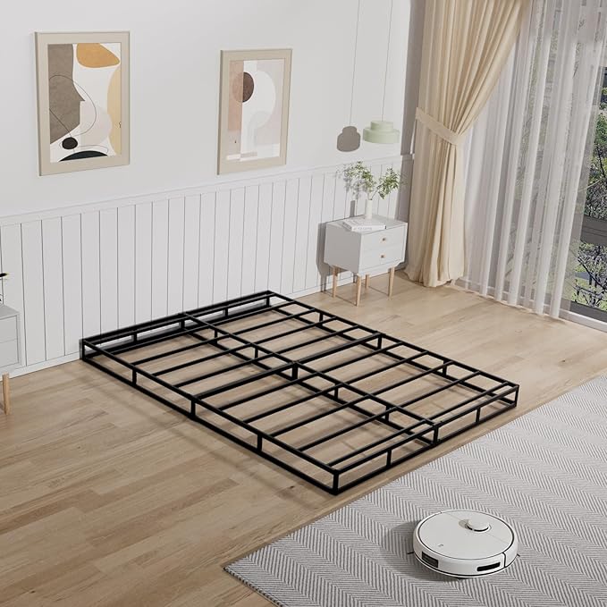 Tyndall 5 Inch Box Spring for Queen Bed, Heavy Duty Metal Queen Mattress Foundation with Fabric Cover, Low Profile Bed Base, Non-Slip, Noise-Free, Easy Assembly