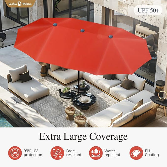 Sophia & William Patio Set with Umbrella 8 Pieces Outdoor Dining Set for 6 with 13ft Double-Sided Umbrella Orange Red, 6 x Swivel Patio Chairs, 1 Metal Table for Lawn Garden (No Umbrella Base)