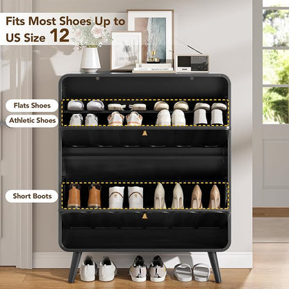 Decofy Shoe Cabinet with 2 flip-Down Drawers (Walnut)