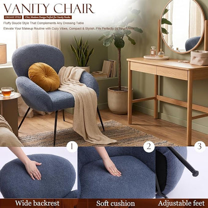 Small Accent Chair Set of 2,Sherpa Chair with Love Back, Boucle Chairs with Metal Legs, Comfy Modern Reading Chairs/Sherpa Accent Chair with Thick High-Elastic Sponge/Cream Style Room (Blue)