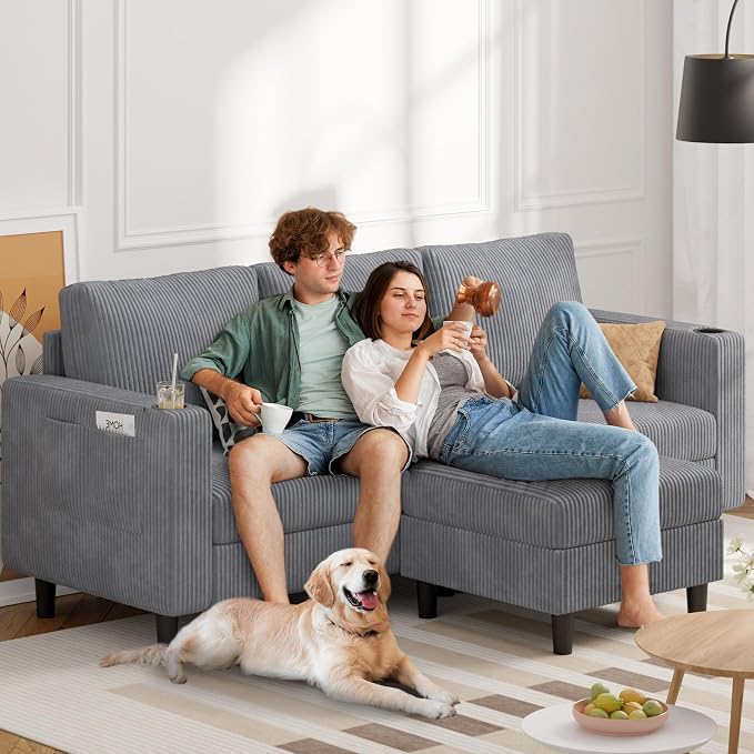 Luxanimarion Upholstered Sectional Sofa and Couches, 78'' L Shaped 3-seat Sofa forLiving Room, Apartment,Lounge,Bedroom-Washable Covers Convertible Sofas(Linen Fabric,Light Gary)