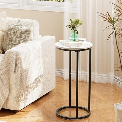 C Shaped End Table, Couch Side Tables for Living Room, Round Sofa End Table with Metal Frame, Small Wooden Snack Table for Bedroom, Small Spaces, Easy Assembly (Black,2pcs)