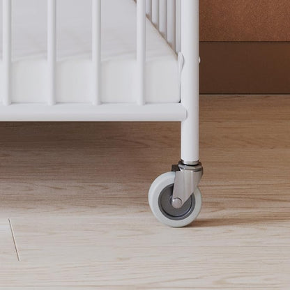 Foundations Stowaway Metal Baby & Toddler Folding Crib, Portable Baby Crib with Foam Mattress and Commercial Grade 3" Casters, Compact for Hotels, Pack of 3, White