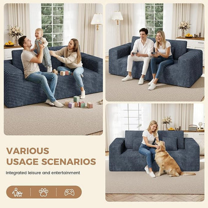 Luxanimarion 80'' Modern Cloud Loveseat Sofa, No Assembly Required Deep Seat Comfy Small Couches Includes 2 pcs Pillows for Living Room, Bedroom, Apartment(Grey)