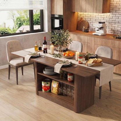 FUQARHY 63" Dining Table with Storage, Farmhouse Rectangular Kitchen Table