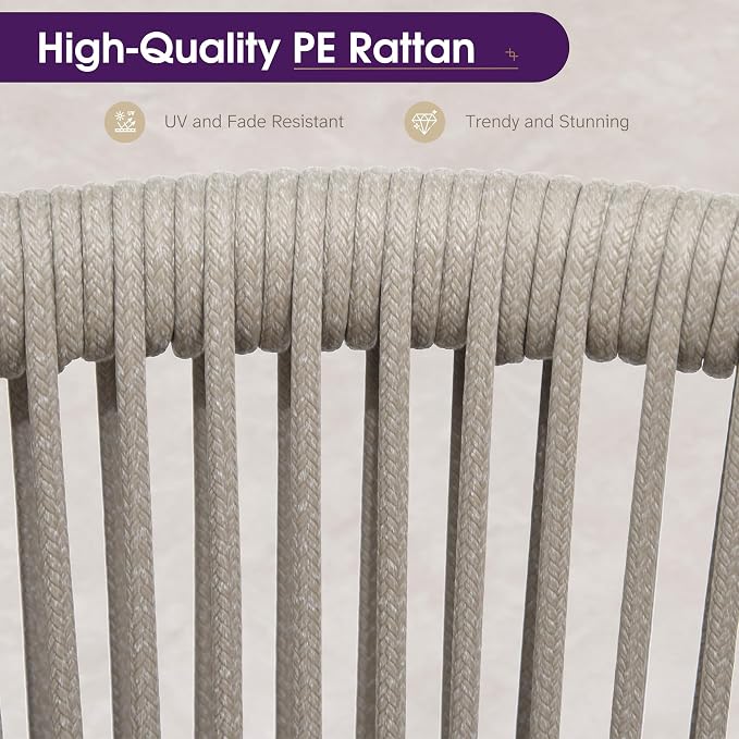 PURPLE LEAF 14 Pieces Patio Dining Set Wicker Outdoor Furniture Rectangular Table and Chairs Set for Garden Deck Aluminum Frame Backyard Kitchen Set, Cushions and Pillows Included Taupe