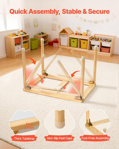 VEVOR Sensory Table for Toddlers, Foldable Wooden Kids Activity Table with Double-Sided Board, Storage Bins, and Non-Slip Feet, for Boys and Girls Playing Sand and Water, Drawing, Studying, Dining