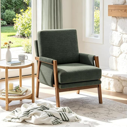 RNKSFX Green Accent Chairs for Living Room Set of 2, Modern Arm Chairs for Bedroom, Wooden Upholstered Mid Century Accent Chairs, Fabric