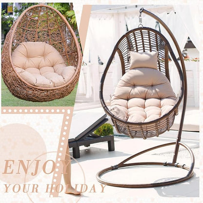 Tudomro Waterproof Egg Chair Cushion with Pillow Filling 2.58 kg Replacement Rocking Wicker Chair Cushion 48" x 32" High Back Hanging Swing Hammock Pad Thicken for Outdoor Patio Garden(Beige)