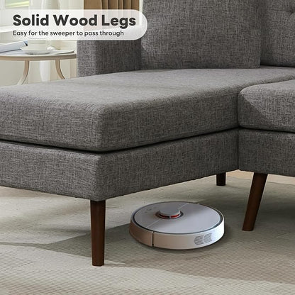Tbfit L Shaped Couch Sofa, 80" W Mid-Century Modern Sectional Couches, 3 Seater Sofas with Wide Chaise Lounge, Button Tufted Upholstered Sectional Sofa for Living Room, Bedroom, Gray