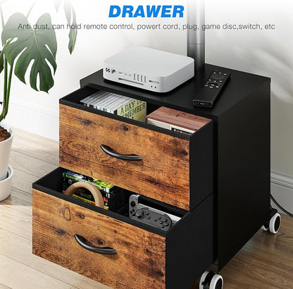 Rfiver Rolling TV Stand with Power Outlet and 2 Drawers for 32-60 Inch TVs, Swivel Mobile TV Cart with Wheels, 6-Level Height Adjustable Floor TV Mount up to 88lbs, Max VESA 400x400mm