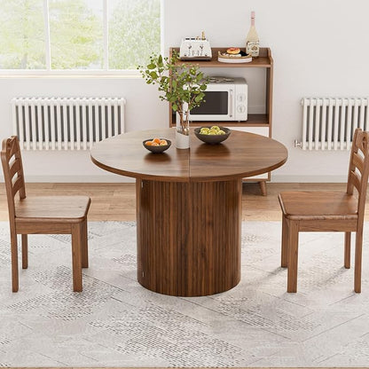 43-95 Inch Oval Extendable Dining Table for 4-10, Fluted Space Saving Long Round Kitchen Table with 3 Leaf, 2 Storage, Mid Century Modern Dining Room Dinner Table for Living Room, Walnut