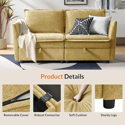 HULALA HOME 67'' Modern Chenille Loveseat Sofa, 2 Seater Couch with Storage, Comfy Deep Seat, Small Loveseat Couches for Living Room Furniture with Pillows, Easy to Install, Cream