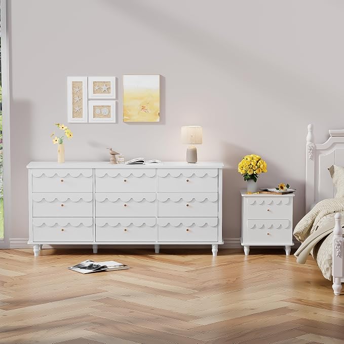 Anbuy Bedroom Sets 3 PCS Scalloped White